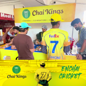 Chennai Super Kings Fans buying Tea and Snacks at Chai Kings Stall in Chepauk Stadium