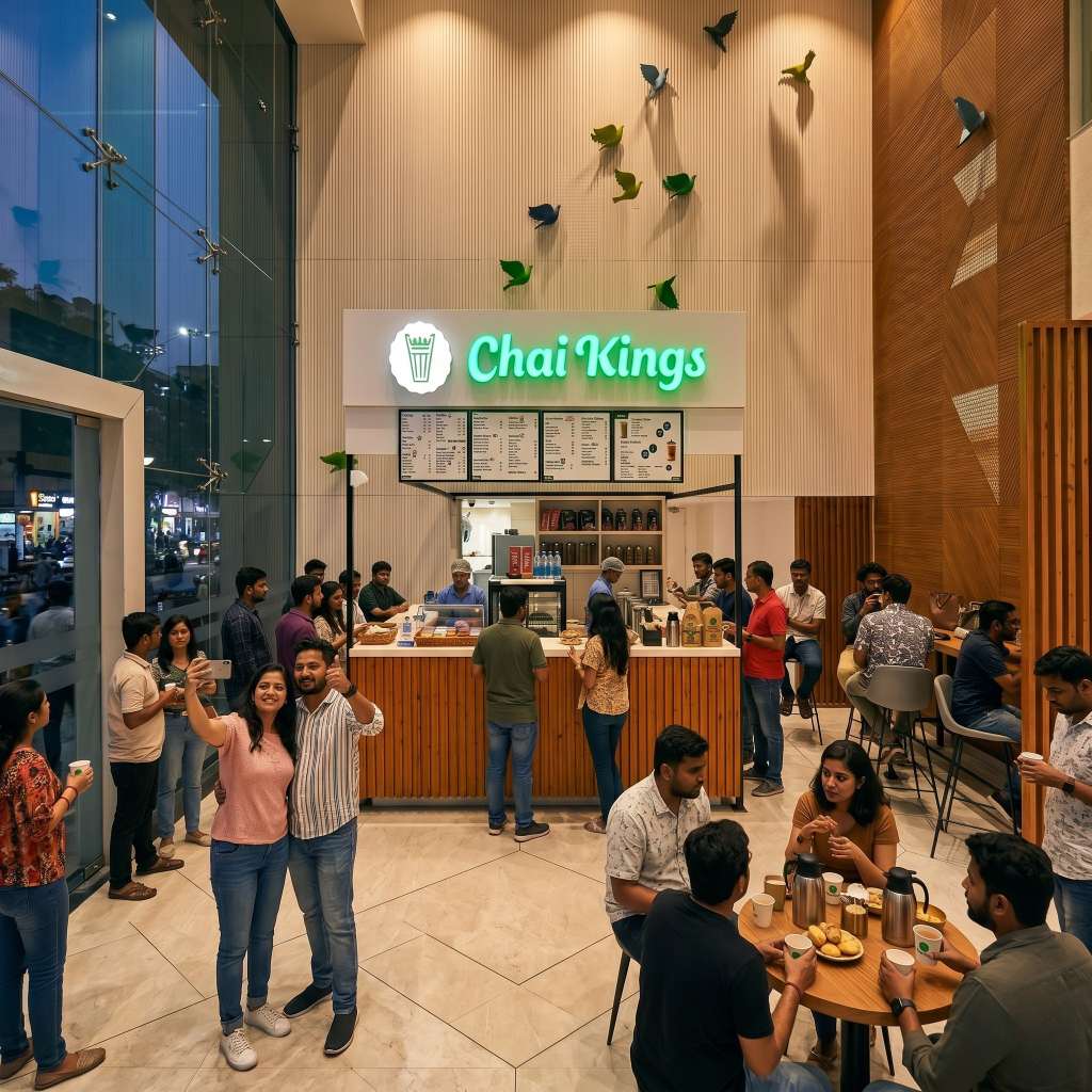 Crowded dining space in chai kings store in mindspace, hyderabad