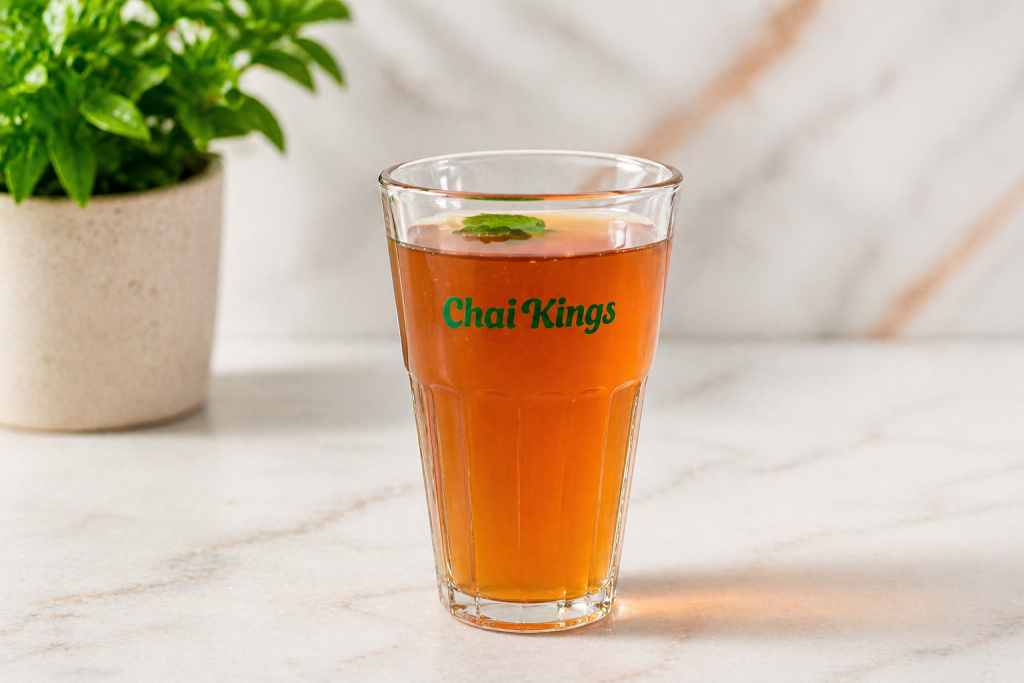 A cup of Sulaimani tea served at Chai Kings Ameerpet, Hyderabad