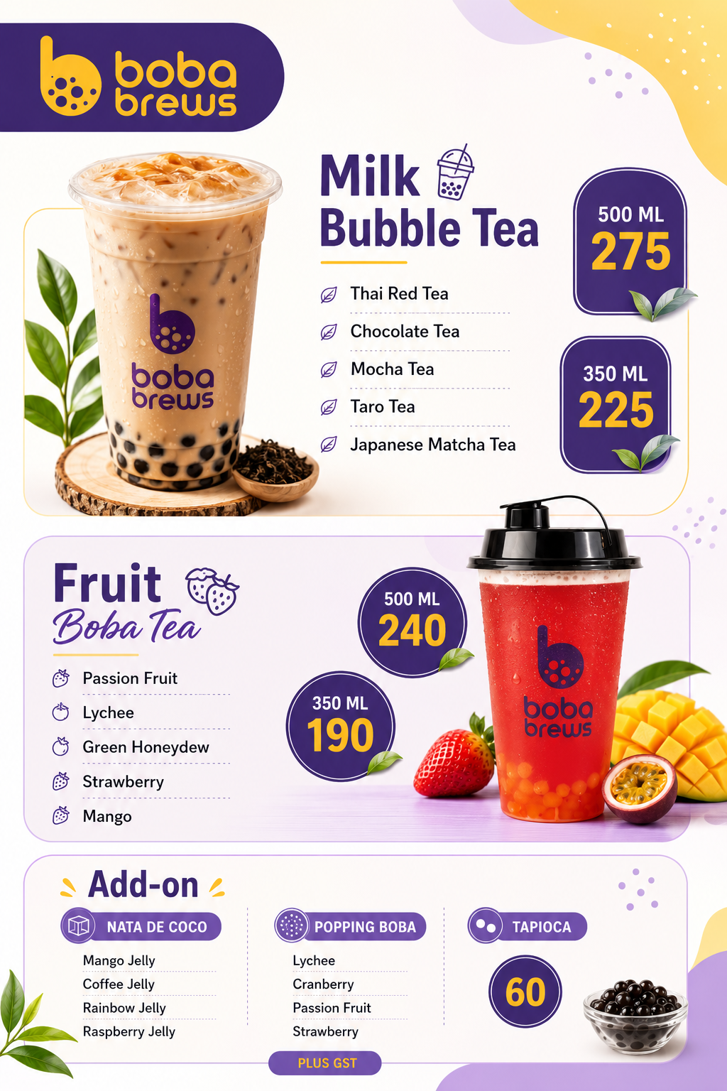 Boba Brews Full Menu by Chai Kings