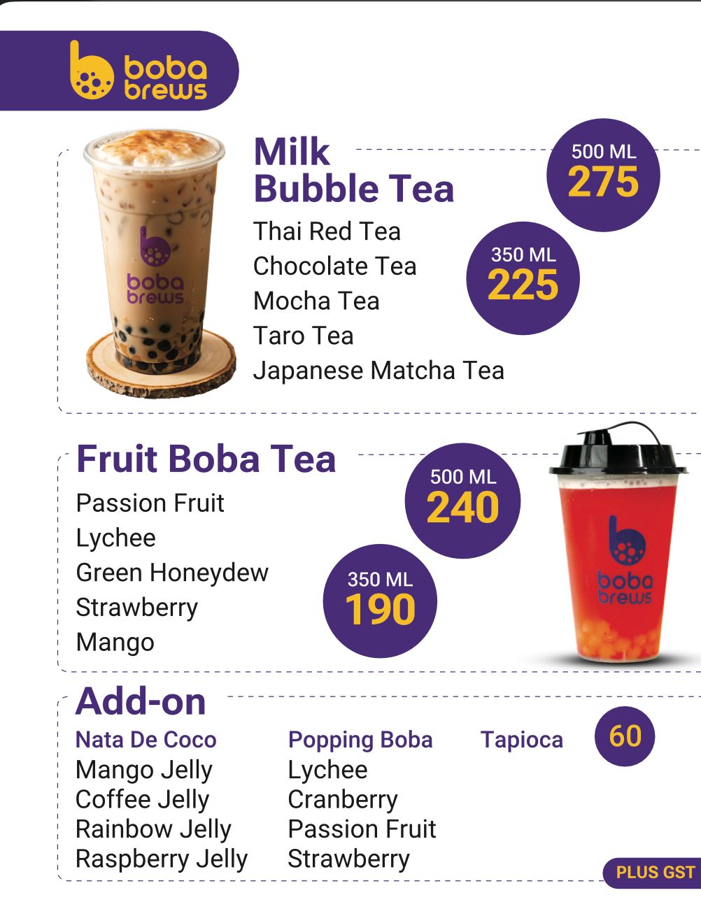 Chai Kings Menu – Boba Brews Milk Bubble Tea, Fruit Boba Tea, Add-ons