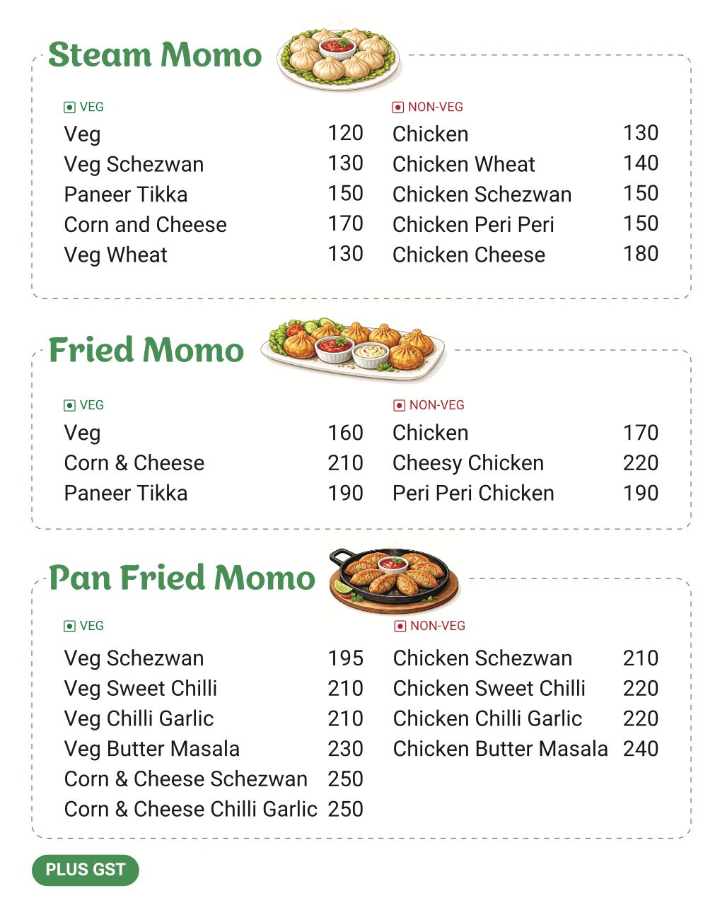 Chai Kings Menu – Steam Momo, Fried Momo, Pan Fried Momo