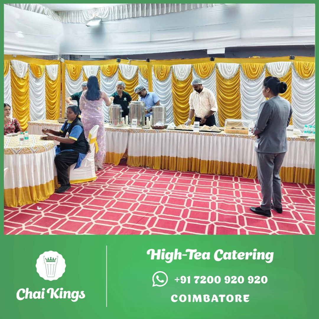 Chai Kings event catering team setting up a live tea and coffee counter in Coimbatore