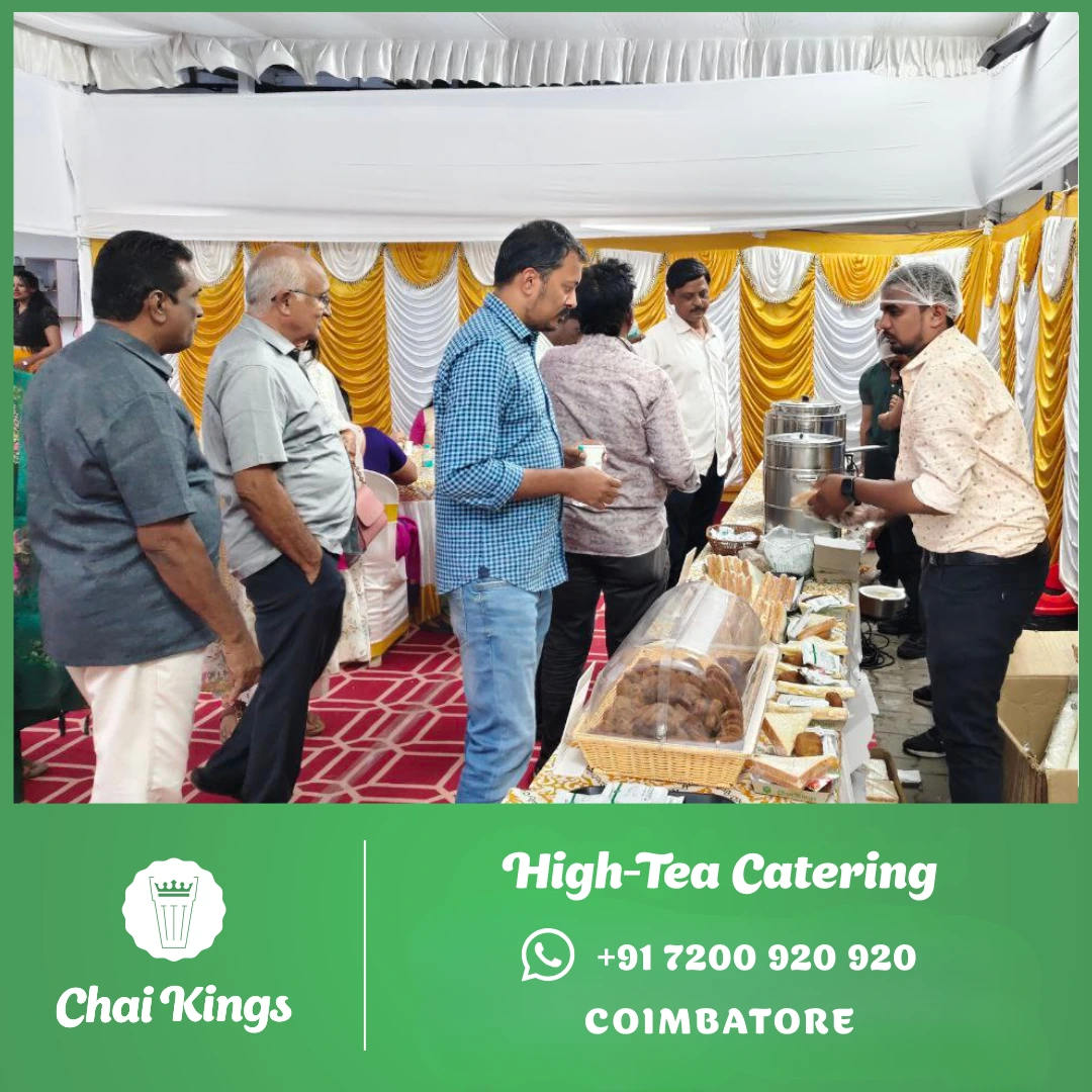 Chai Kings live chai and coffee catering buffet setup at a Coimbatore event