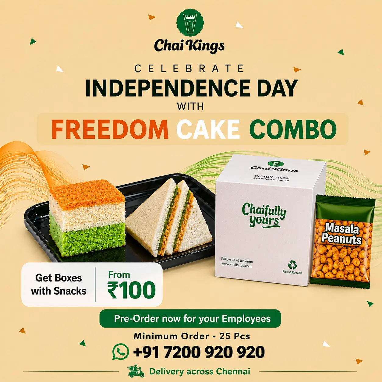Freedom Cake sandwich and masala peanuts combo Chennai