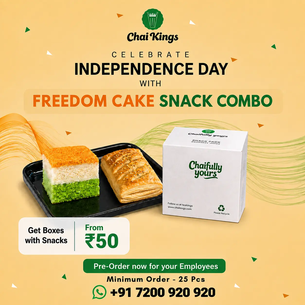 Independence Day snacks Chennai - Freedom Cake and Puff combo box