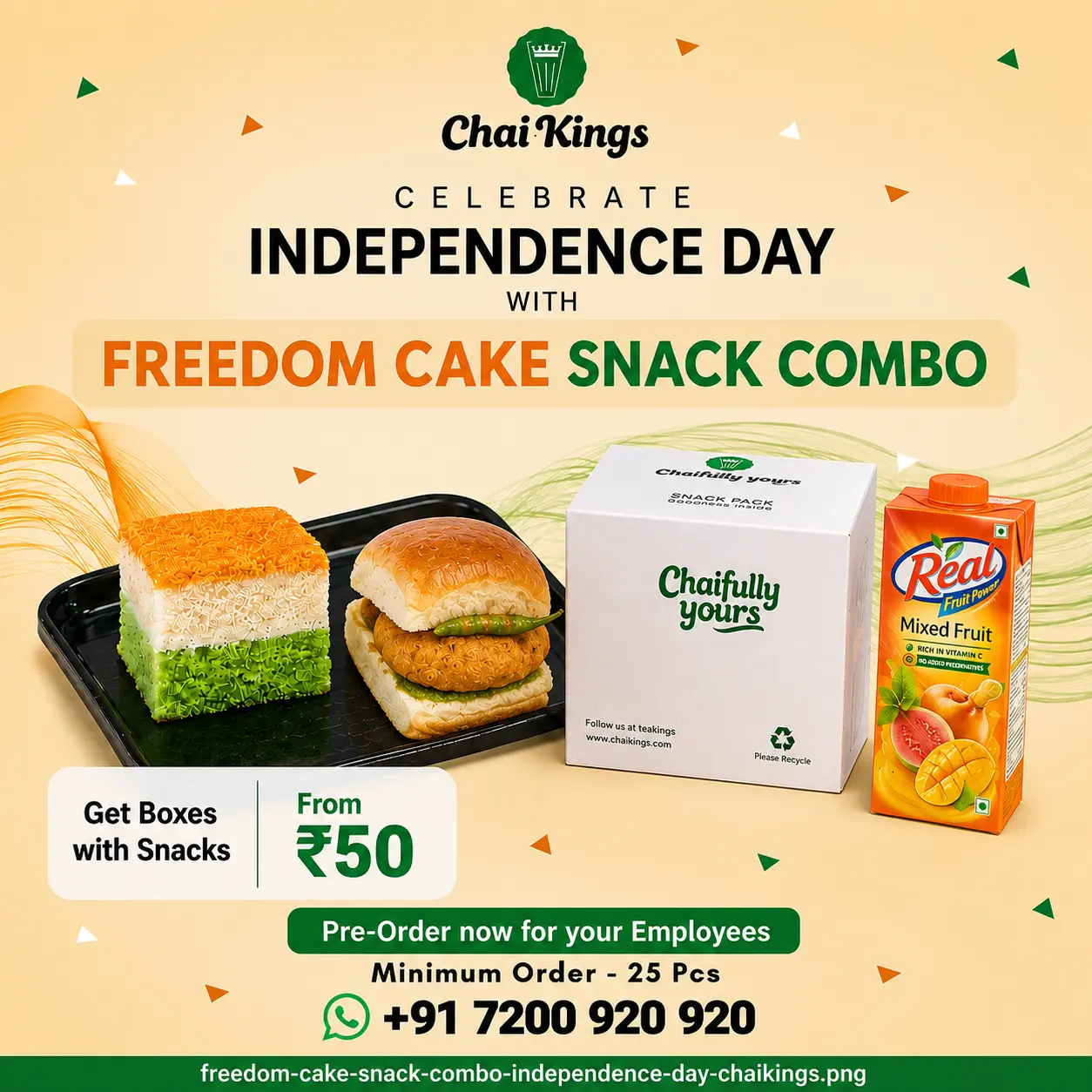 Freedom Cake burger and Real juice combo Chennai