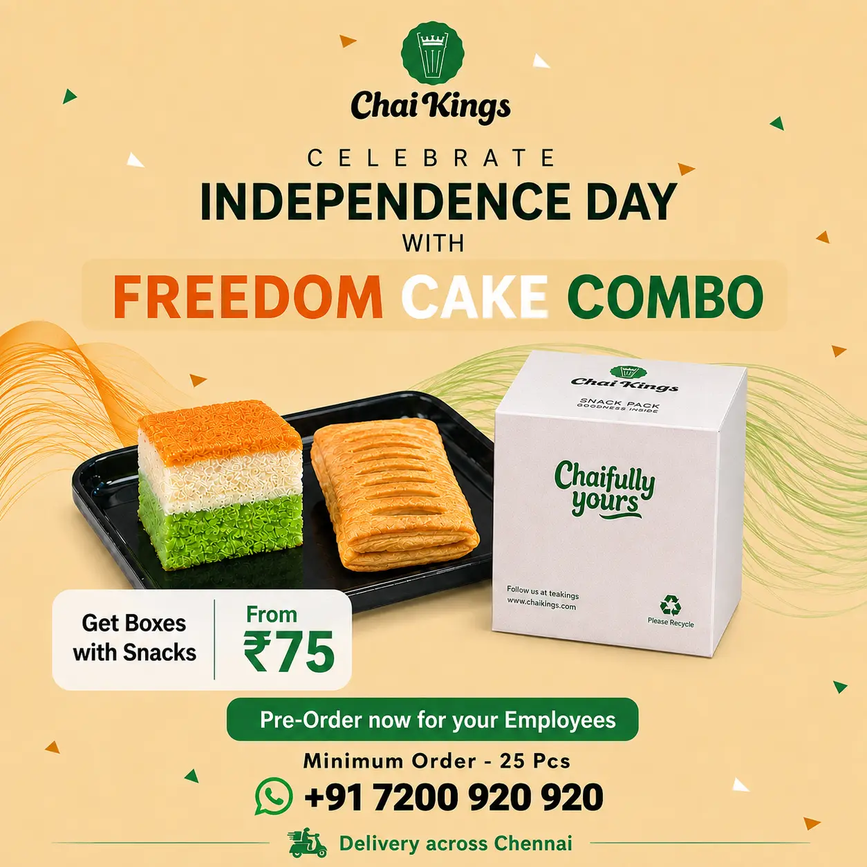 Freedom Cake and puff combo box Chai Kings Chennai