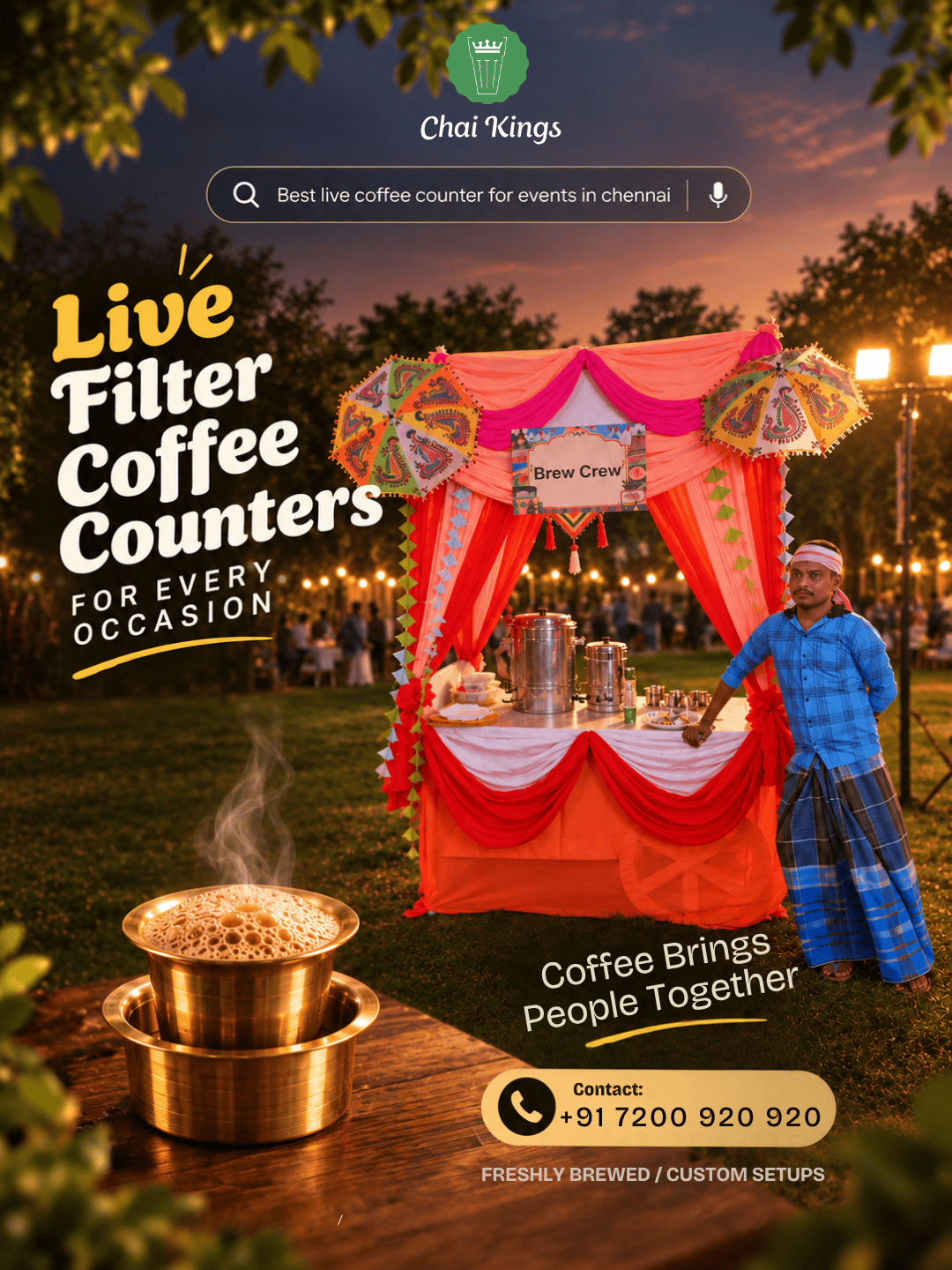 Live filter coffee counter for events in Chennai by Chai Kings