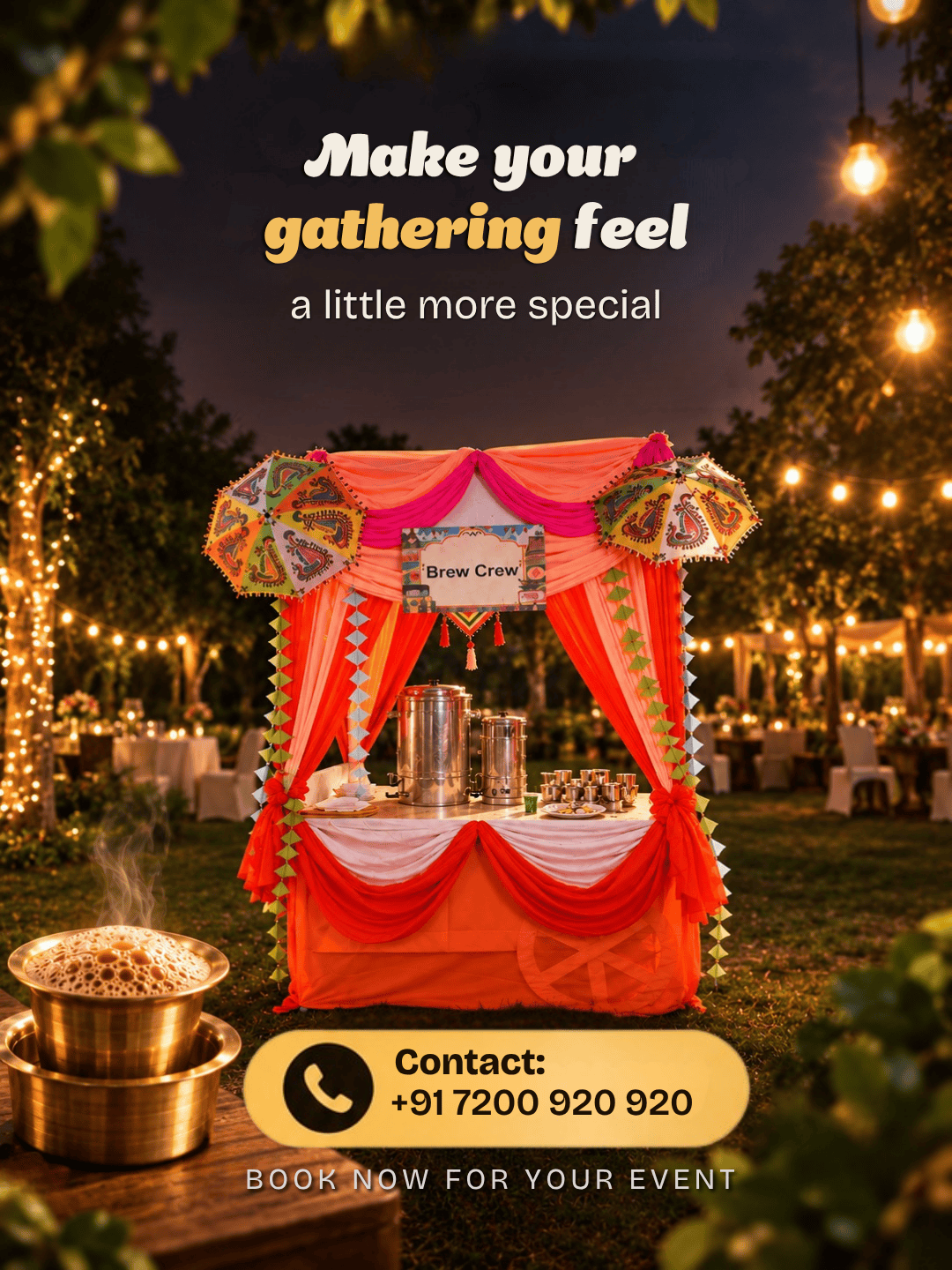 Outdoor live filter coffee stall setup for a wedding event in Chennai