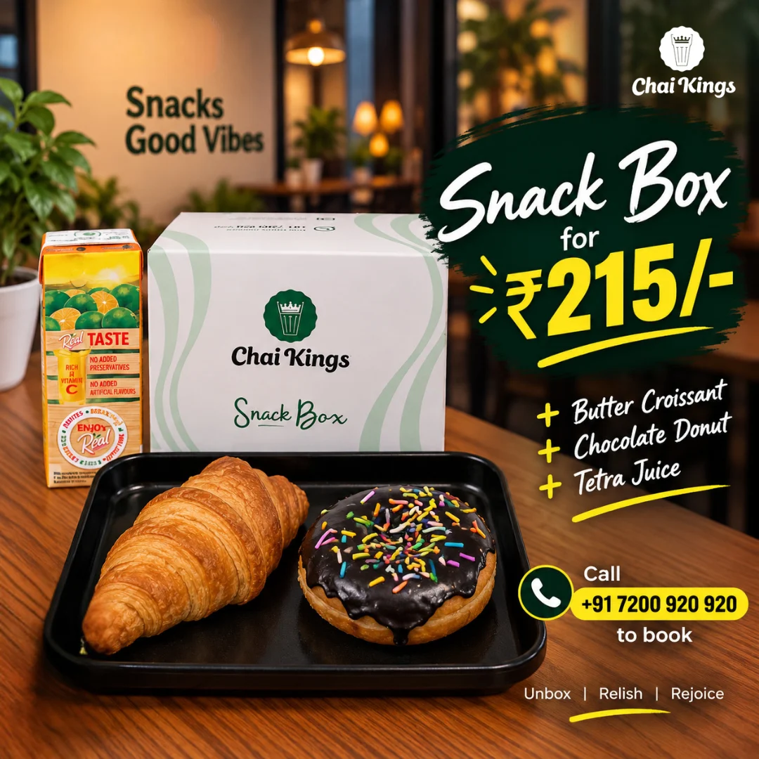 Chai Kings ₹215 Butter Croissant, Chocolate Donut & Juice Box in Chennai