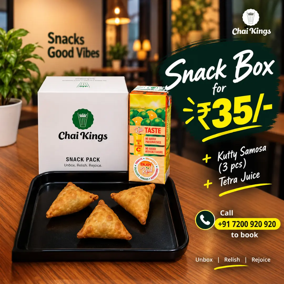 Chai Kings ₹35 Kutty Samosa & Juice Box in Chennai