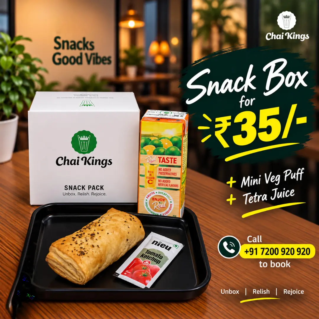 Chai Kings ₹35 Mini Veg Puff & Juice Box in Chennai