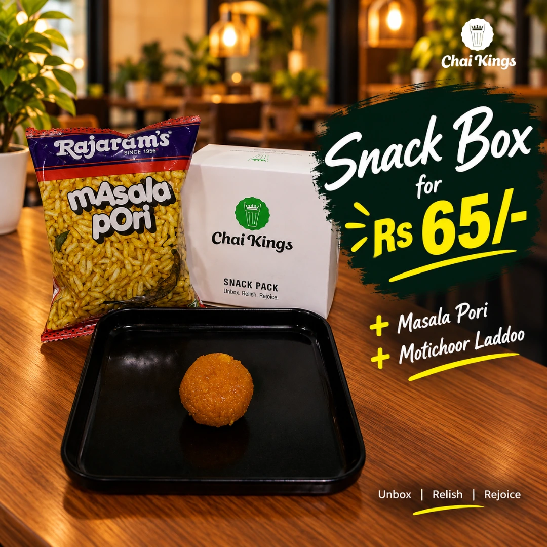 Chai Kings ₹65 Masala Pori & Motichoor Laddoo Box in Chennai